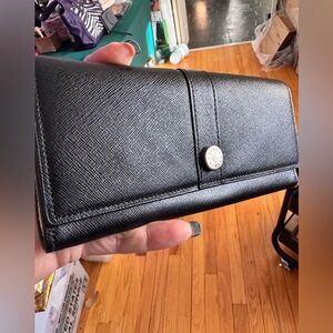 Furla Black Saffiano Leather with lime green and white interior EUC